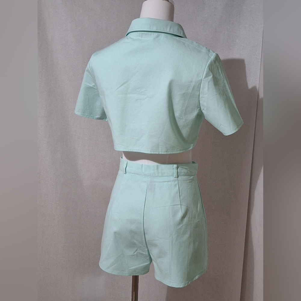 SHEIN S , solid button front blouse and short NWT - image 6